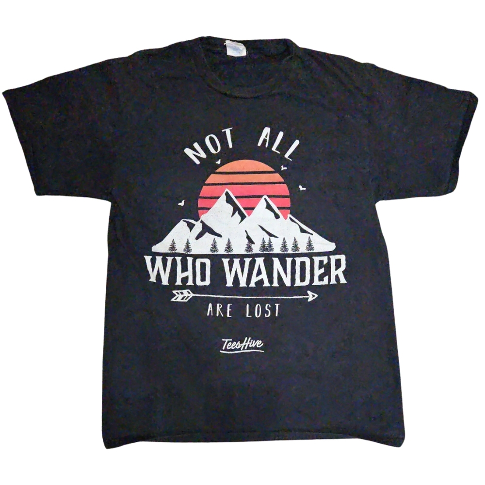 Black Graphic Tee with Mountain Design